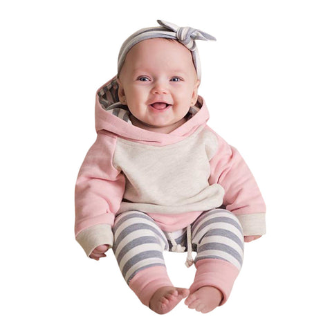 3pcs Toddler Baby Boy Girl Clothes Set Hoodie Tops+Pants+Headband Outfits