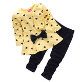 New Baby Sets Heart-shaped Print Bow Cute 2PCS Kids Set T shirt + Pants