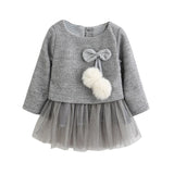 Toddler Baby Kid Girls Long Sleeve Knitted Bow Newborn Tutu Princess Dress 0-24M