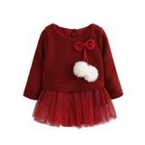 Toddler Baby Kid Girls Long Sleeve Knitted Bow Newborn Tutu Princess Dress 0-24M