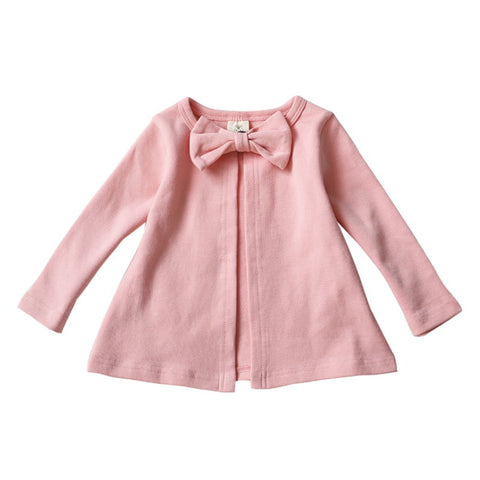 Autumn Knitted Round Neck Button Leisure Cardigan Jacket Coat Baby Pure Cotton Bow Tow Decoration Baby Boys Girls S2