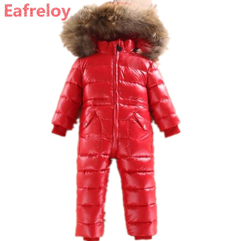 New 2017 Russia winter Boys Clothing Waterproof Down Warm Jacket For Girls Kids 7 Color Thick Jumpsuit Coats White Duck Down