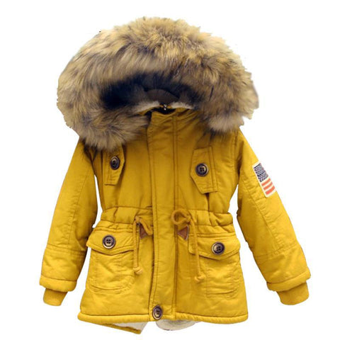 2-7T girls boys coats and jackets 2016 autumn winter Korean boys USA flag hooded coat thick cotton warmer kids winter coat girls